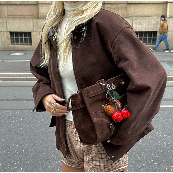 Modern chic utility style ladies leather jacket
