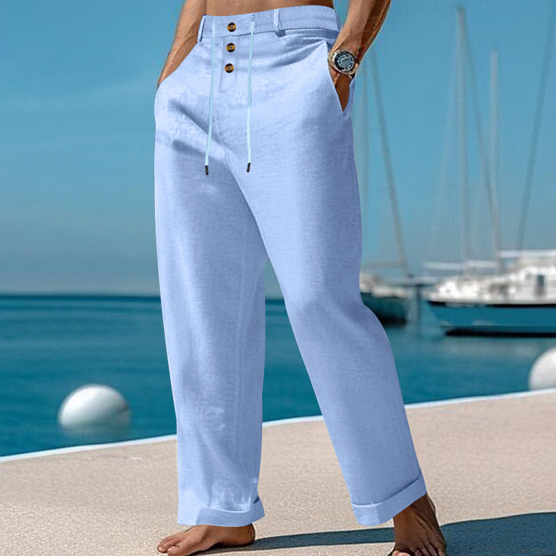 Casual summer pants for men with elastic waistband and practical button design Lune London