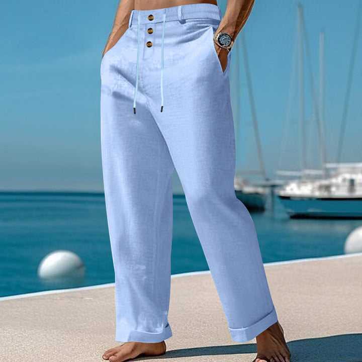 Casual summer pants for men with elastic waistband and practical button design Lune London
