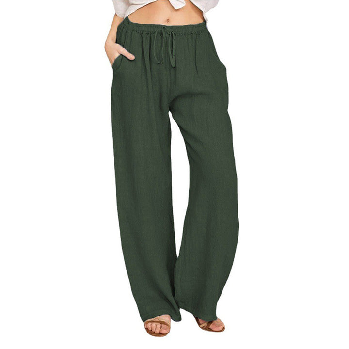 Comfortable and lightweight linen pants for women with elastic waistband and practical side pockets Lune London