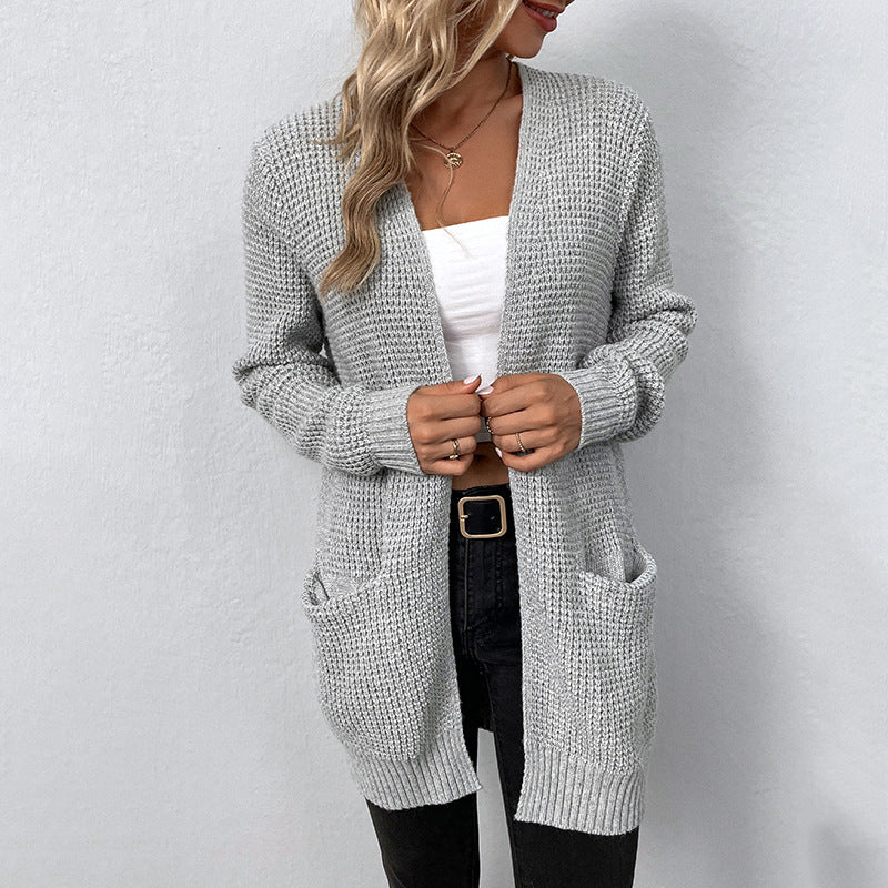 Casual knit jacket for women with deep pockets and open cut Lune London
