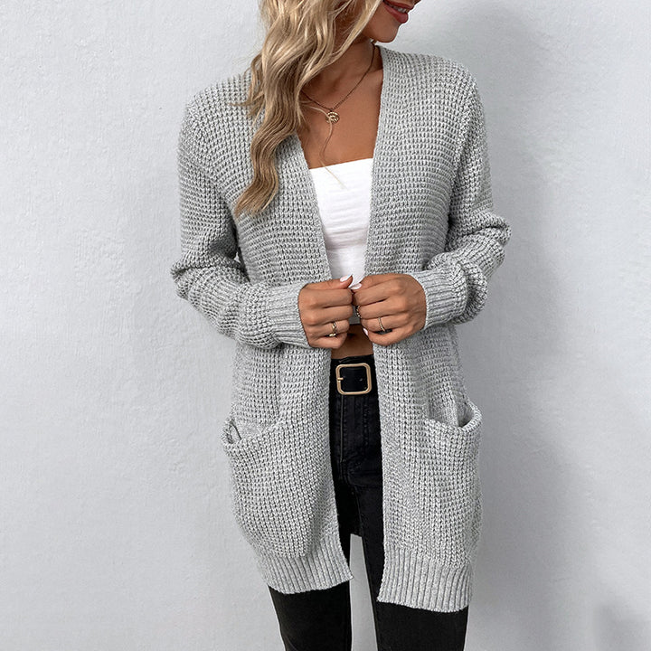 Casual knit jacket for women with deep pockets and open cut Lune London