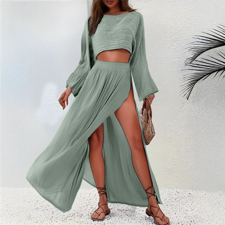 Ladies Elegant and Airy Maxi Dress with Floating Hem and Deep Slit Lune London