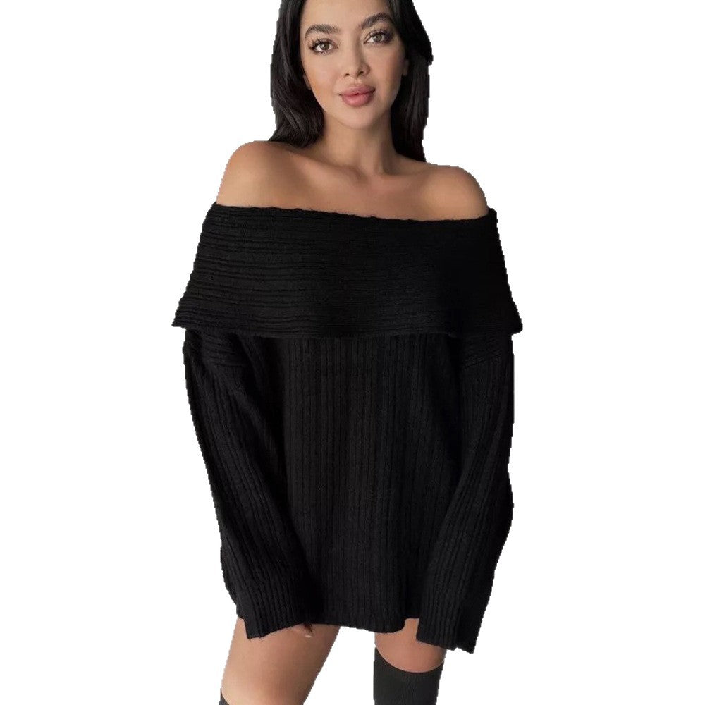 Pull en tricot surdimensionné pour femmes avec design épaules dénudées et texture à fines côtes Chic & Stil