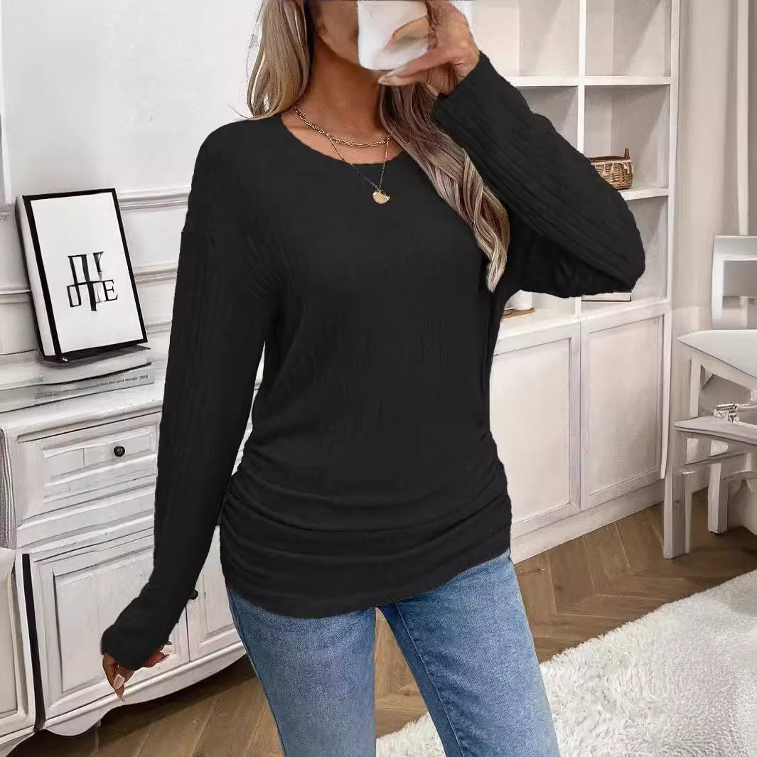 Women Long Sleeve Ribbed Top with Fitted Cut Lune London