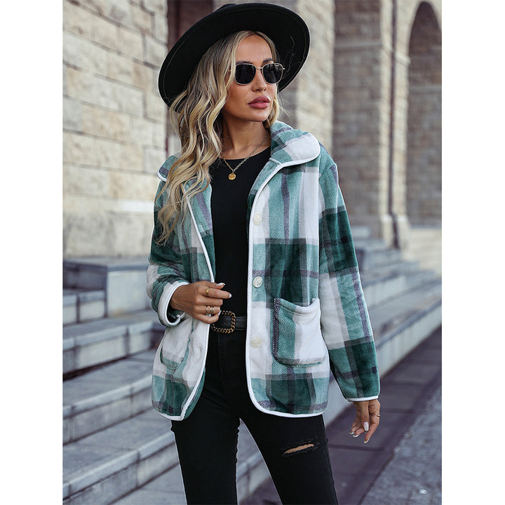 Soft checkered fabric coat for women with modern button details Lune London