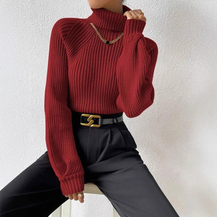 Fitted women's sweater with ribbed texture and high collar Lune London