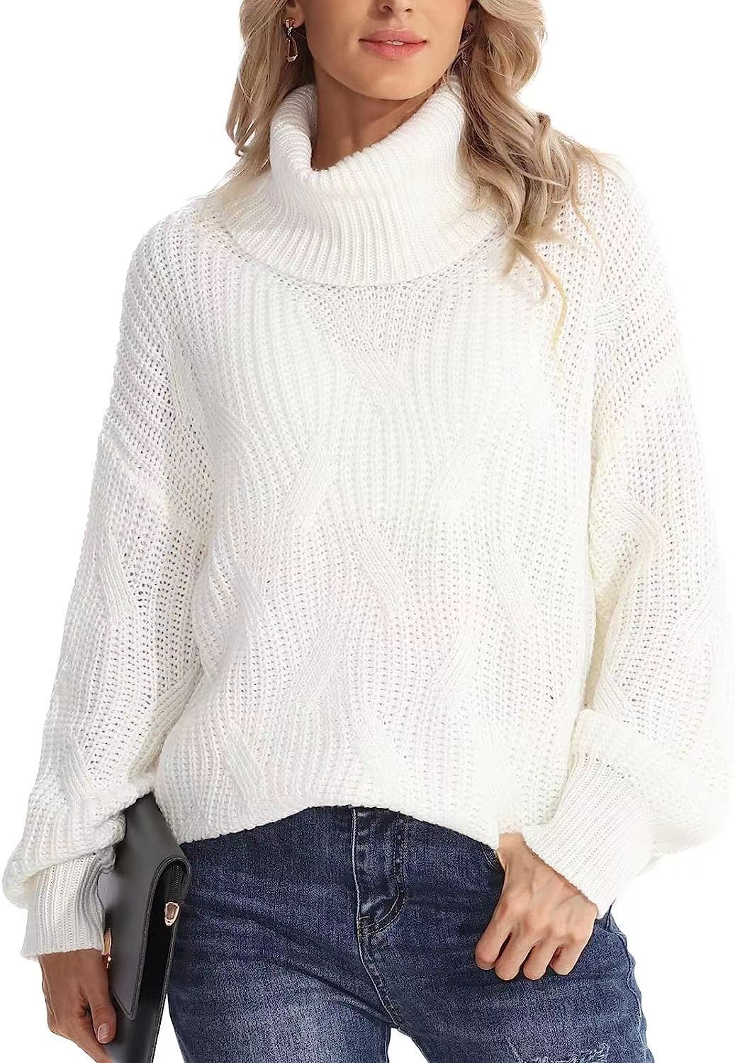 Oversized knitted sweater for women with high neck Lune London