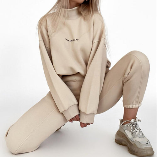 Ladies oversized comfortable sweat outfit with high collar and relaxed cuffs Lune London
