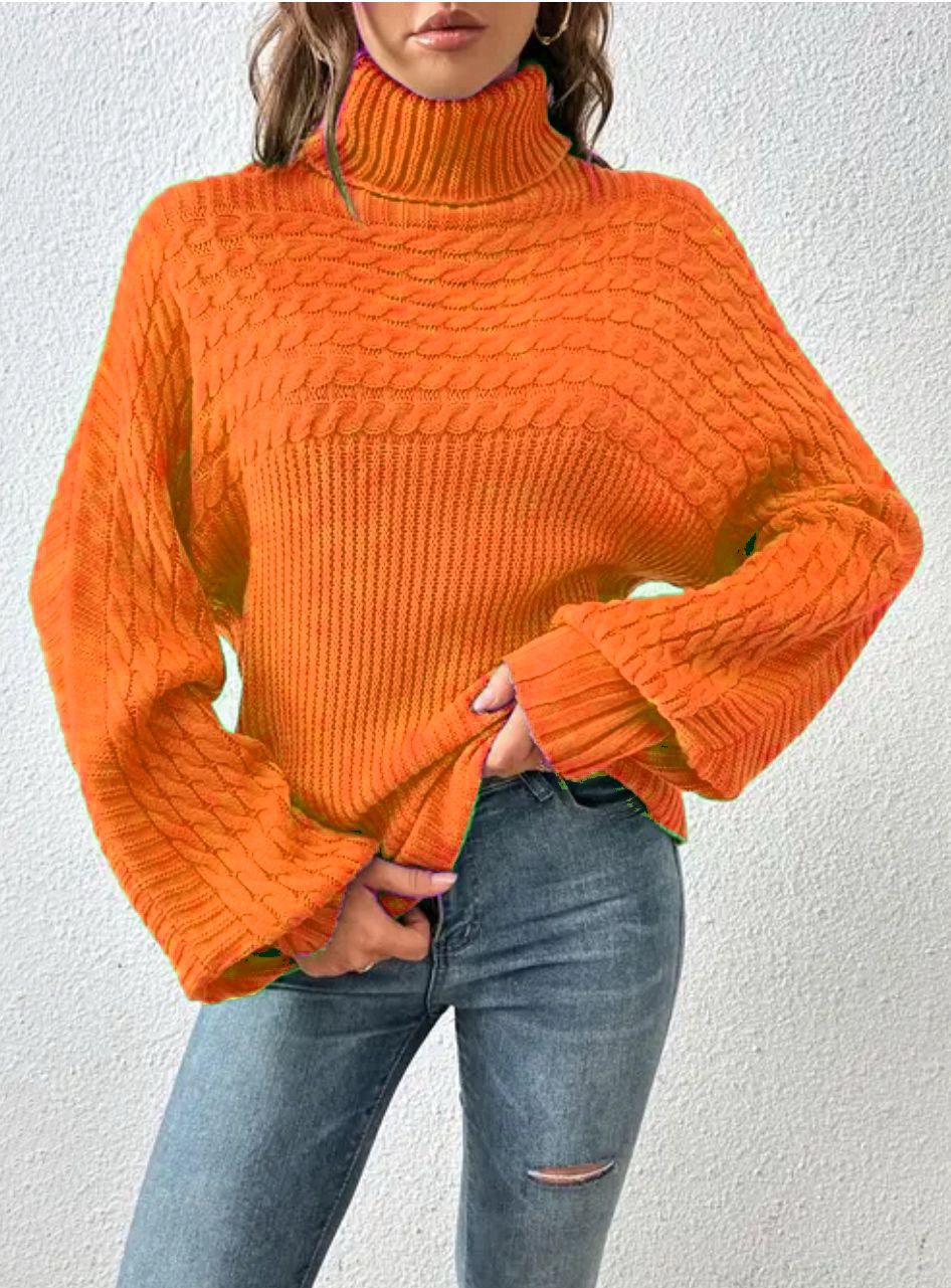 Ladies Comfortable Turtleneck Sweater with Textured Design Lune London