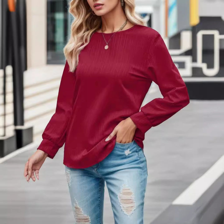 Women’s trendy top with elegant ribbed pattern and voluminous sleeves Lune London