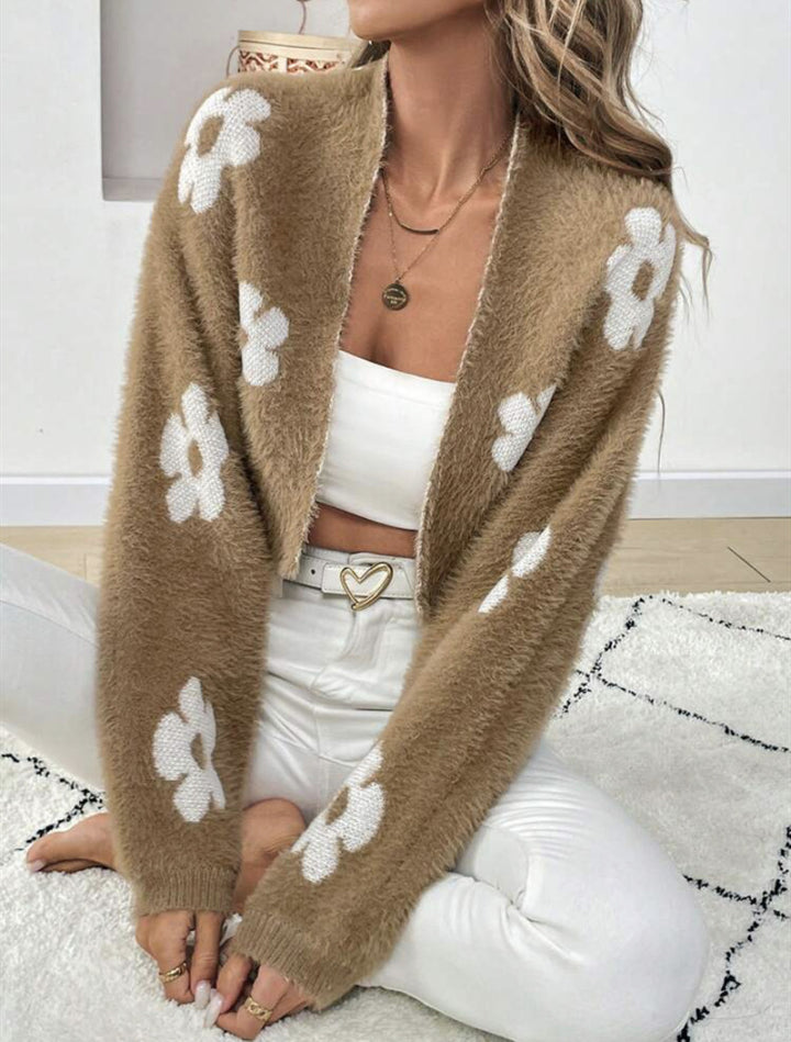 Ladies fluffy cardigan with floral pattern Lune London
