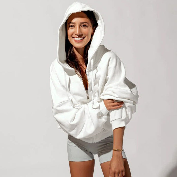 Oversized hooded jacket for women with zipper and puff sleeves Lune London
