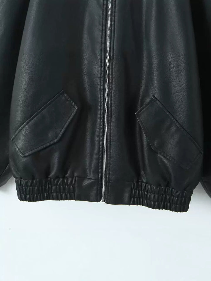 Fashion faux leather jacket for women with applied pockets Lune London