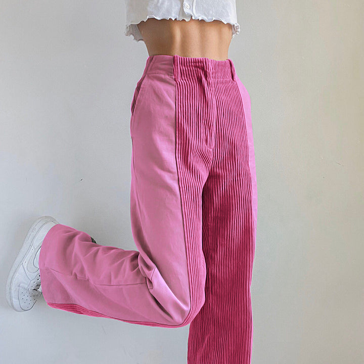 High-waisted relaxed fit pants for women with vertical ribbed details Lune London