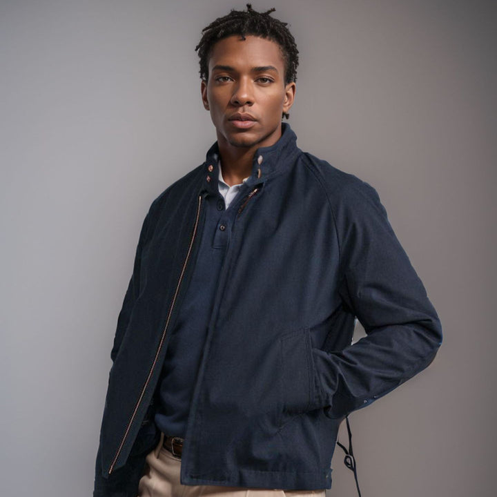 Elegant quilted jacket for men with high collar and practical pockets Lune London