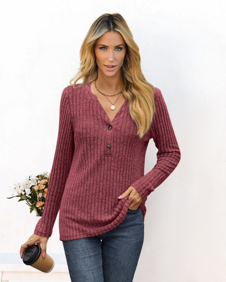 Chunky knit sweater for ladies with V-neck and button details Lune London