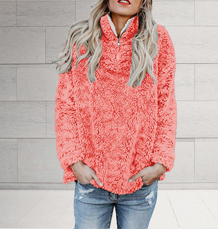 Ladies Cozy Fleece Jacket with High Collar and Zipper Lune London