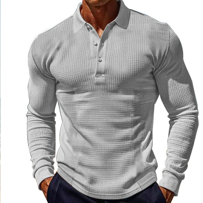 Elegant long sleeve polo shirt for men with button placket and textured design Lune London
