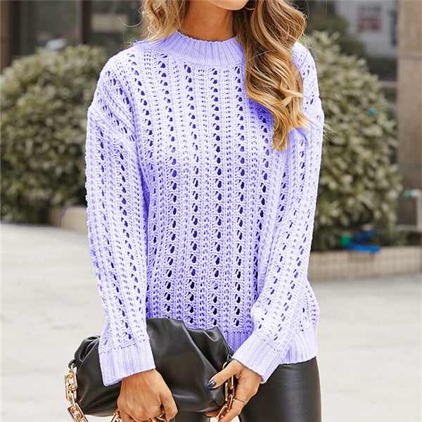 Lightweight knit sweater for women with lace pattern and modern high collar Lune London