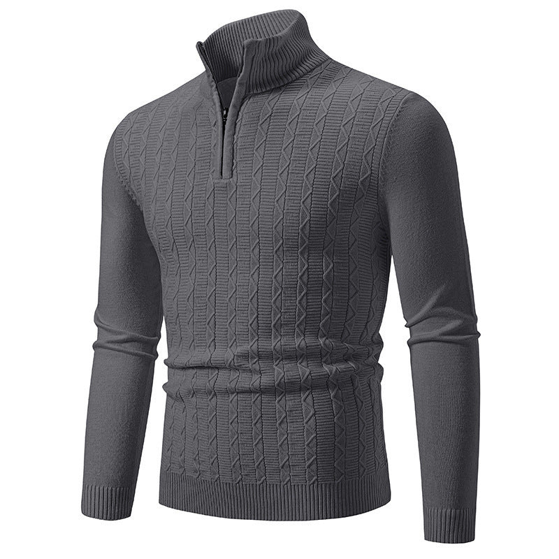 Trendy knitted sweater for men with high collar and zip Lune London