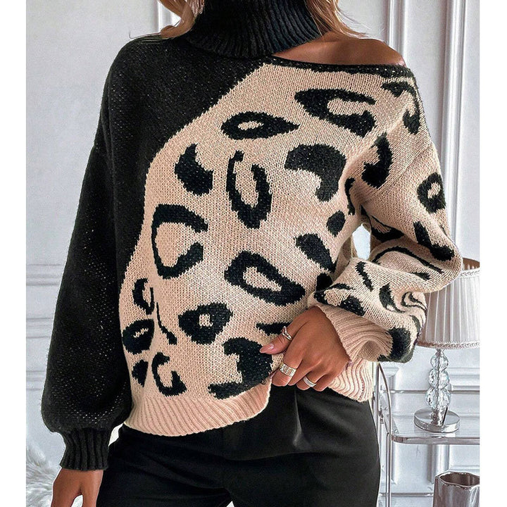 Pull en tricot pour femmes avec un motif léopard à la mode et un col haut Chic & Stil