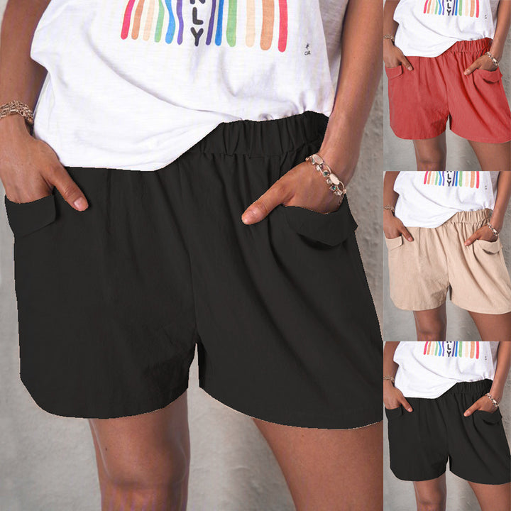 Women's High Waist Leisure Shorts with Chic Pockets and Style