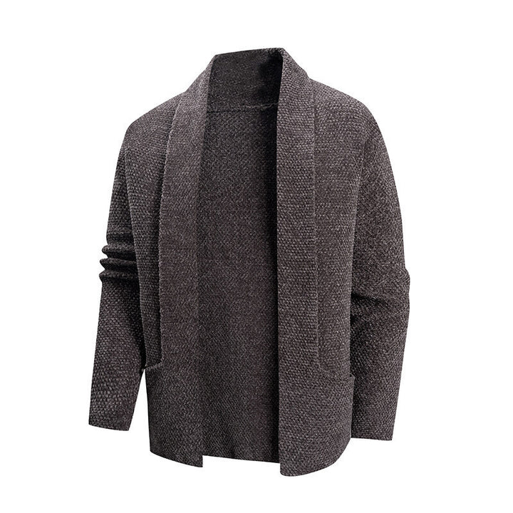 Stylish knitted jacket for men with open collar and practical pockets Lune London