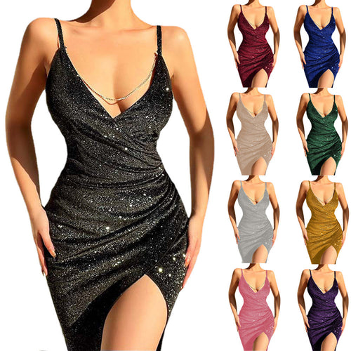 Women's Glamorous Wrap Dress with Side Slit and Sparkling Details Lune London