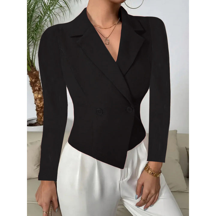 Elegant blazer jacket for women with a double button closure and a curved hem Lune London
