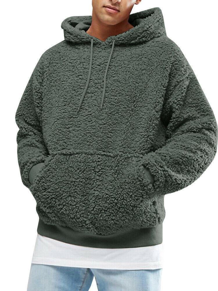 Men's Casual Teddy-Fleece Hoodie with Practical Kangaroo Pockets and Adjustable Drawstring Lune London