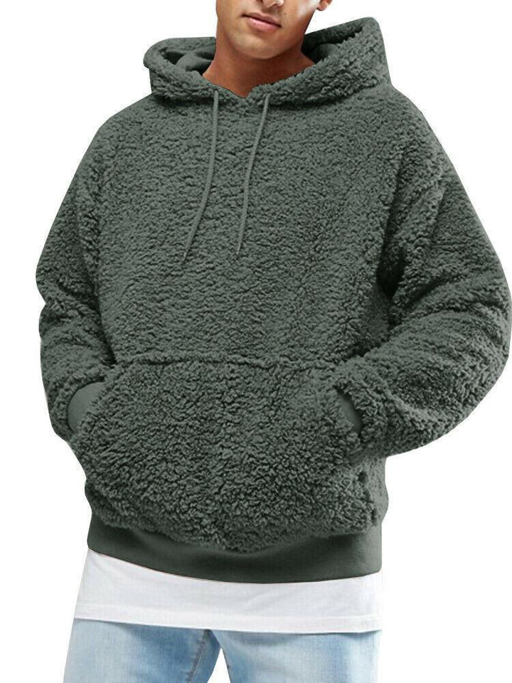 Men's Casual Teddy-Fleece Hoodie with Practical Kangaroo Pockets and Adjustable Drawstring Lune London