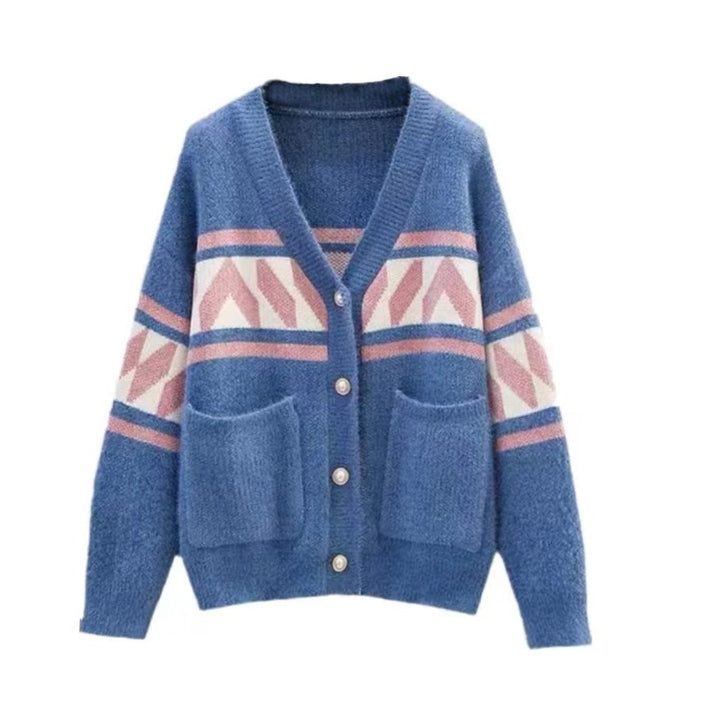 Ladies Cardigan with geometric patterns and fluid silhouette Lune London