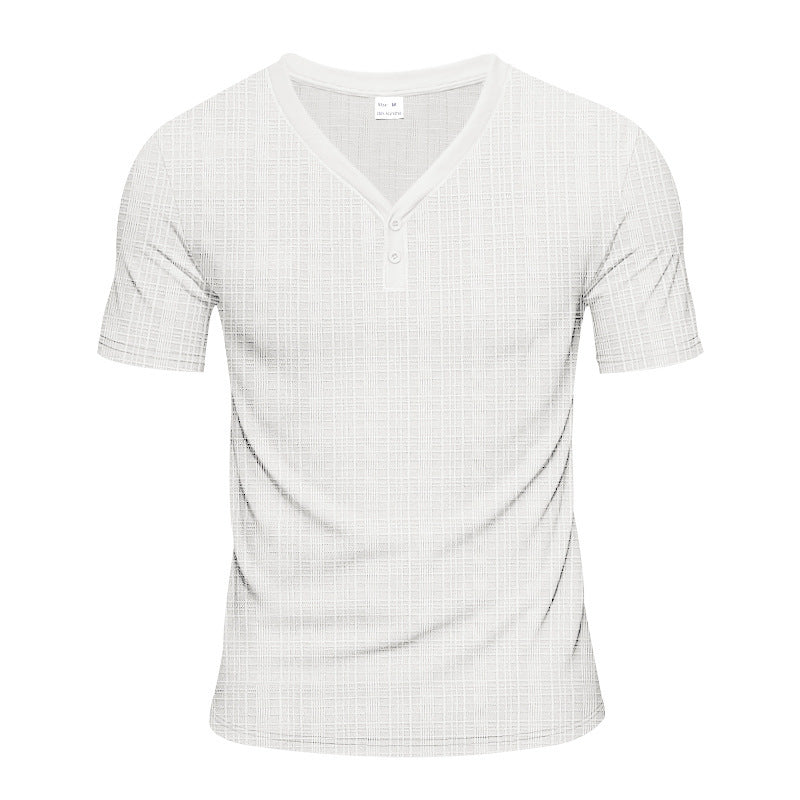 Men's short sleeve Henley t-shirt with geometric structure design and trendy V-neck Lune London