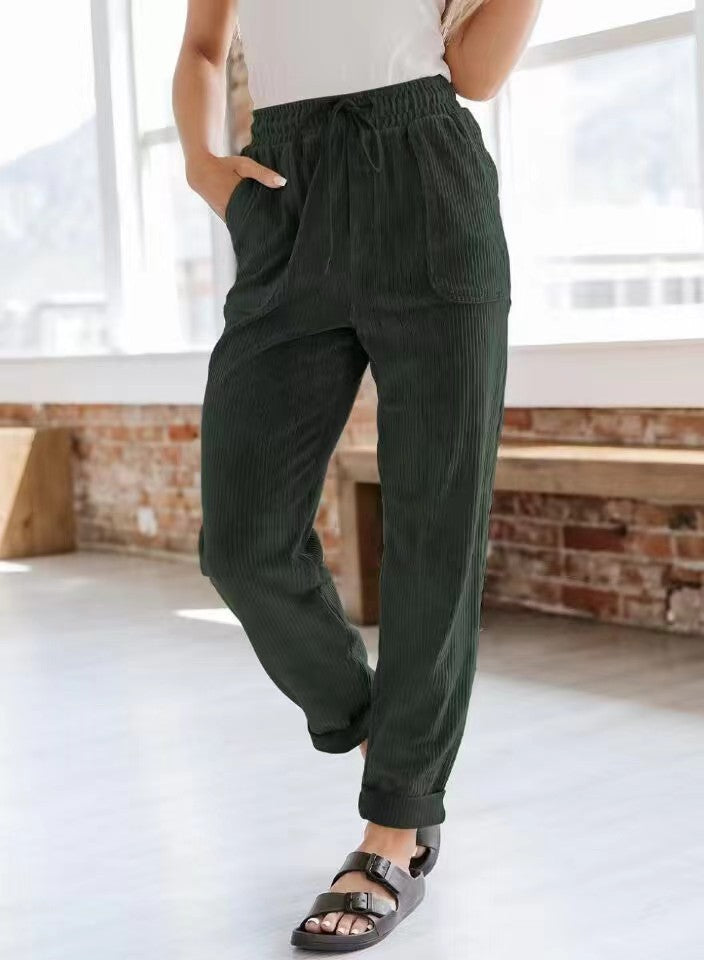 Dames Pantalon de loisirs en matériau côtelé confortable Lune London