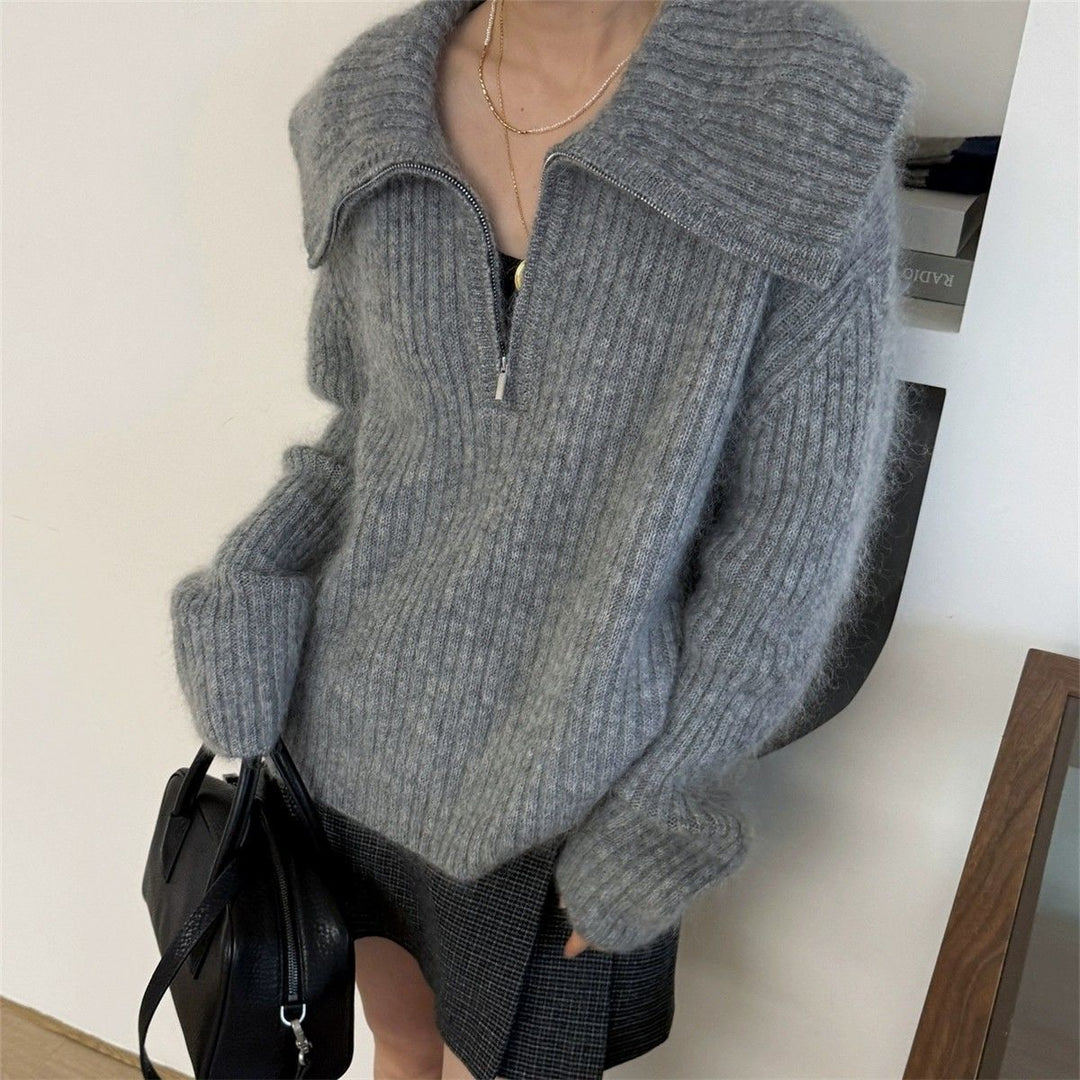 Pull en tricot pour femme avec grand col et fermeture éclair Chic & Stil