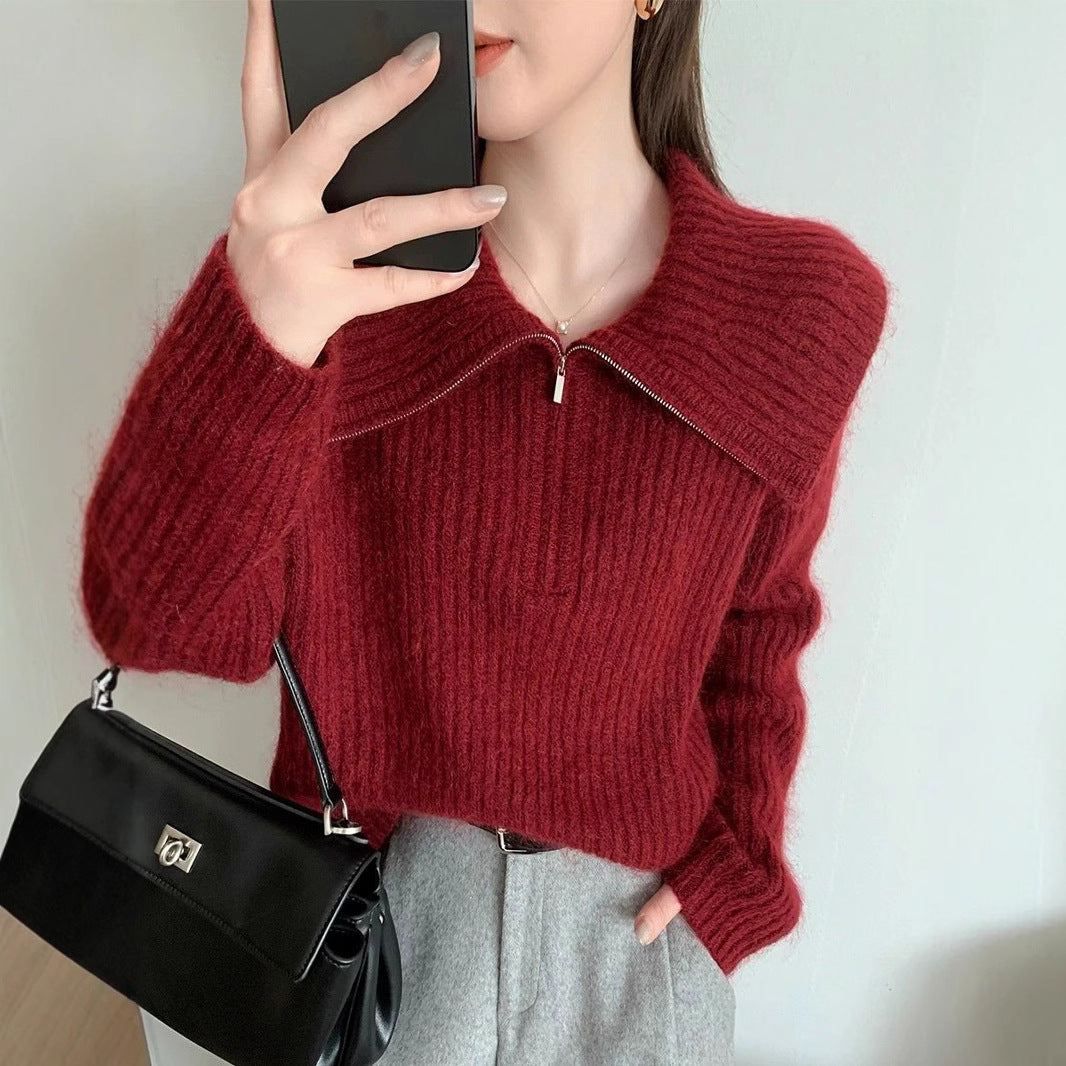 Pull en tricot pour femme avec grand col et fermeture éclair Chic & Stil