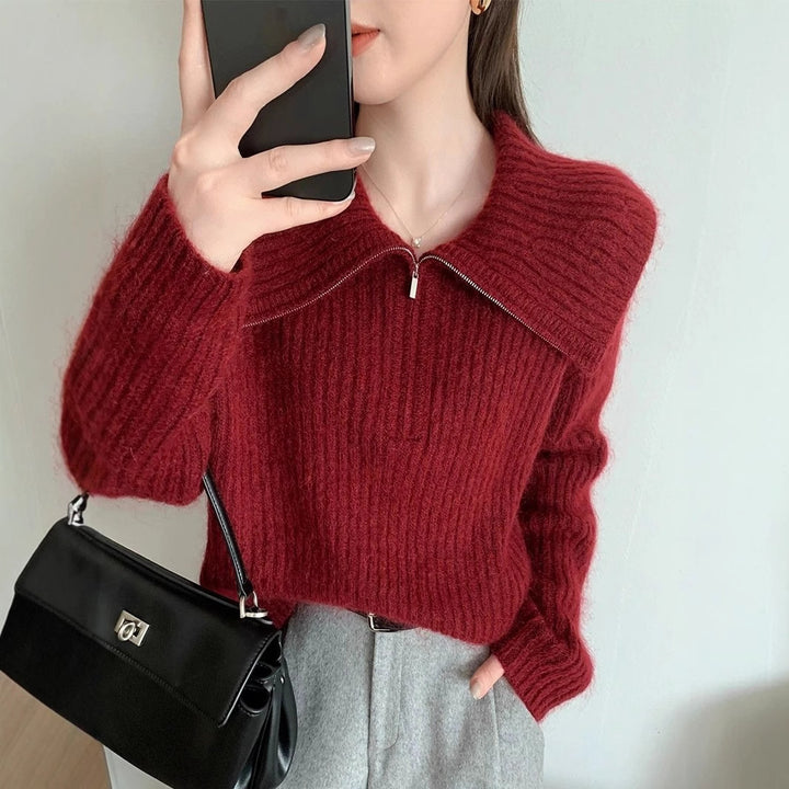 Pull en tricot pour femme avec grand col et fermeture éclair Chic & Stil