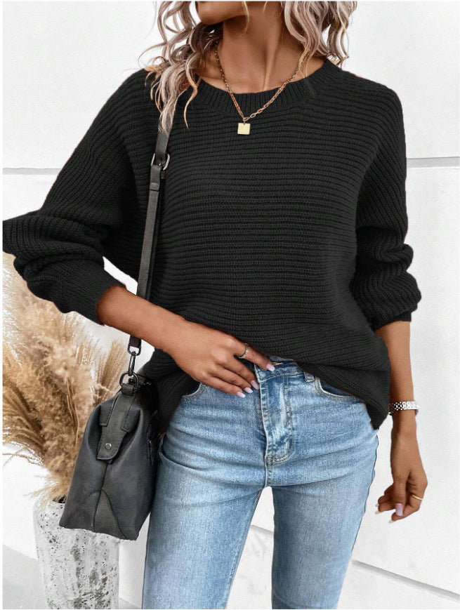 Pull en tricot décontracté pour femmes avec des textures contrastées et un col en V Chic & Stil