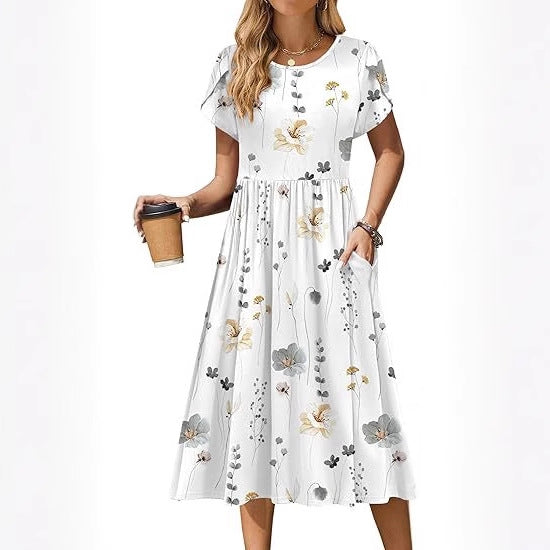 Midi dress for women with round neck and practical pockets Lune London