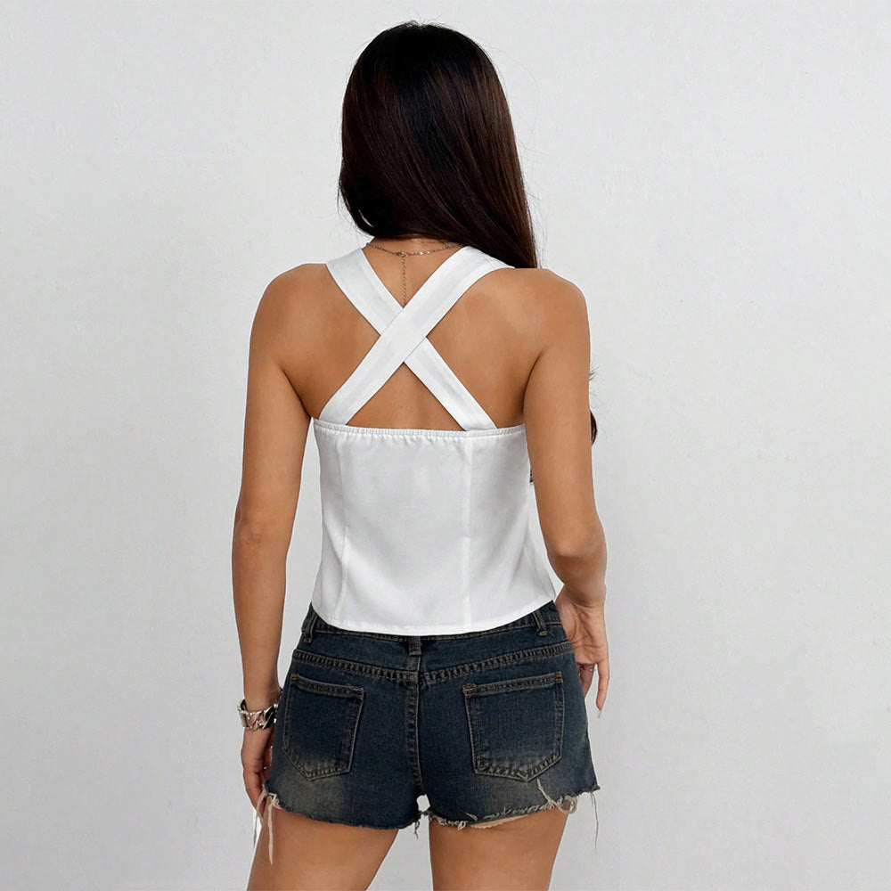 Chic & Stil women's court top with a decorative lace design and a feminine silhouette