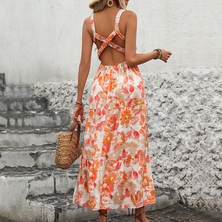 Maxi floral dress with adjustable spaghetti straps for women Lune London