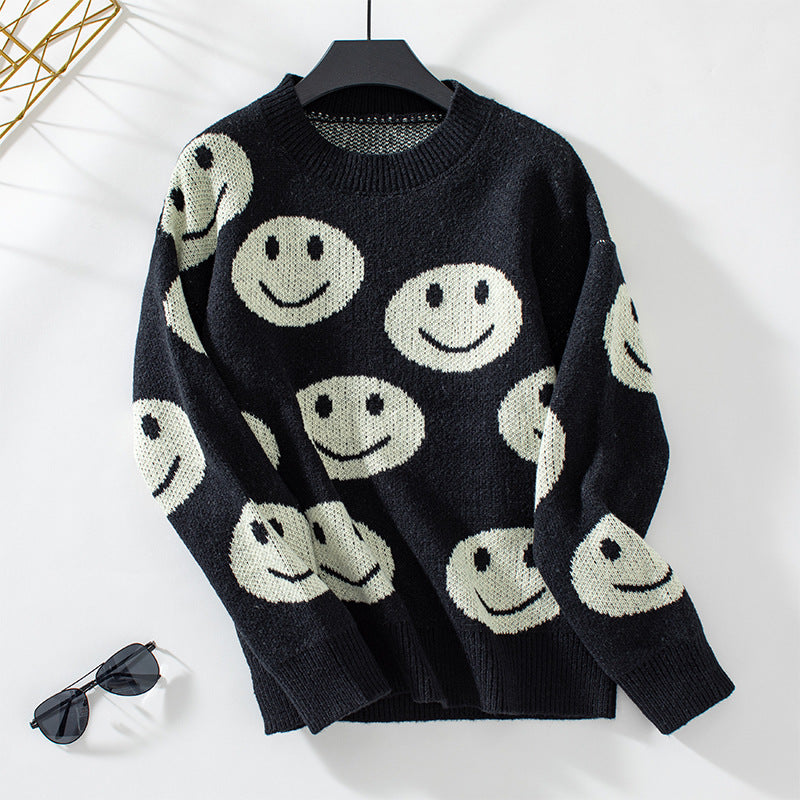 Casual sweater for women with a happy smiley pattern Lune London