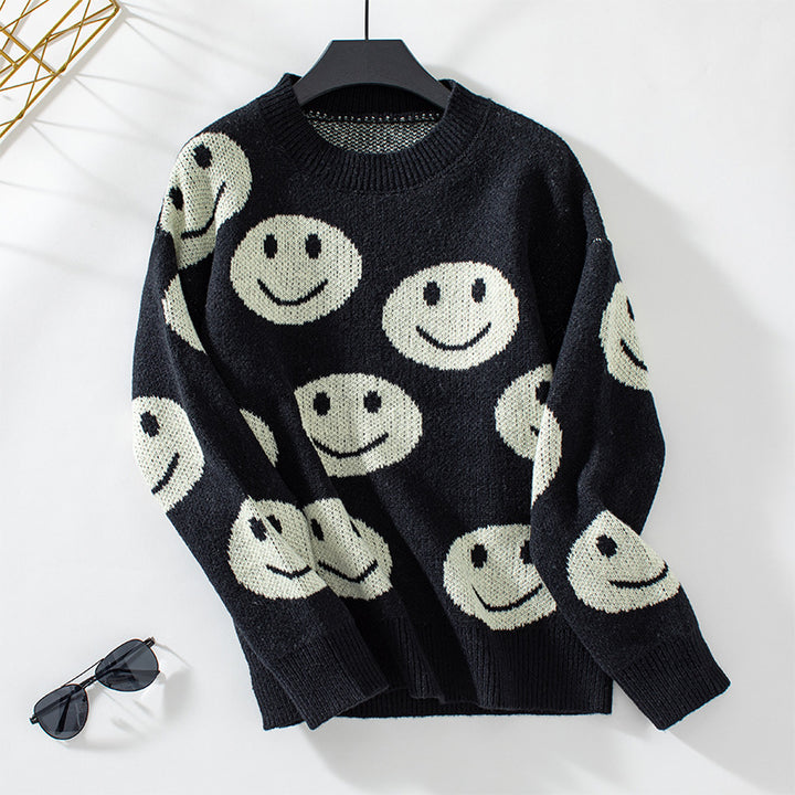 Casual sweater for women with a happy smiley pattern Lune London