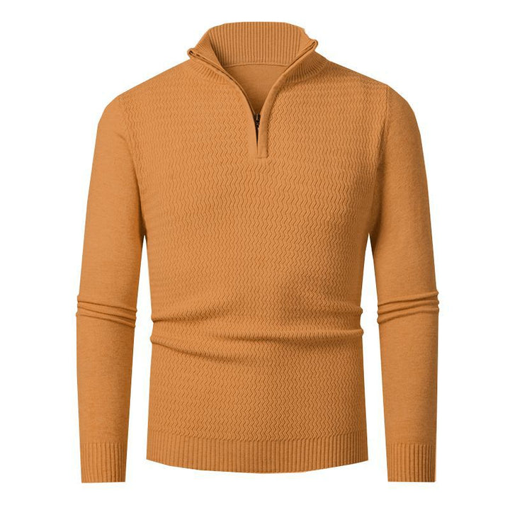Elegant knitted sweater for men with zip and textured wave design Lune London