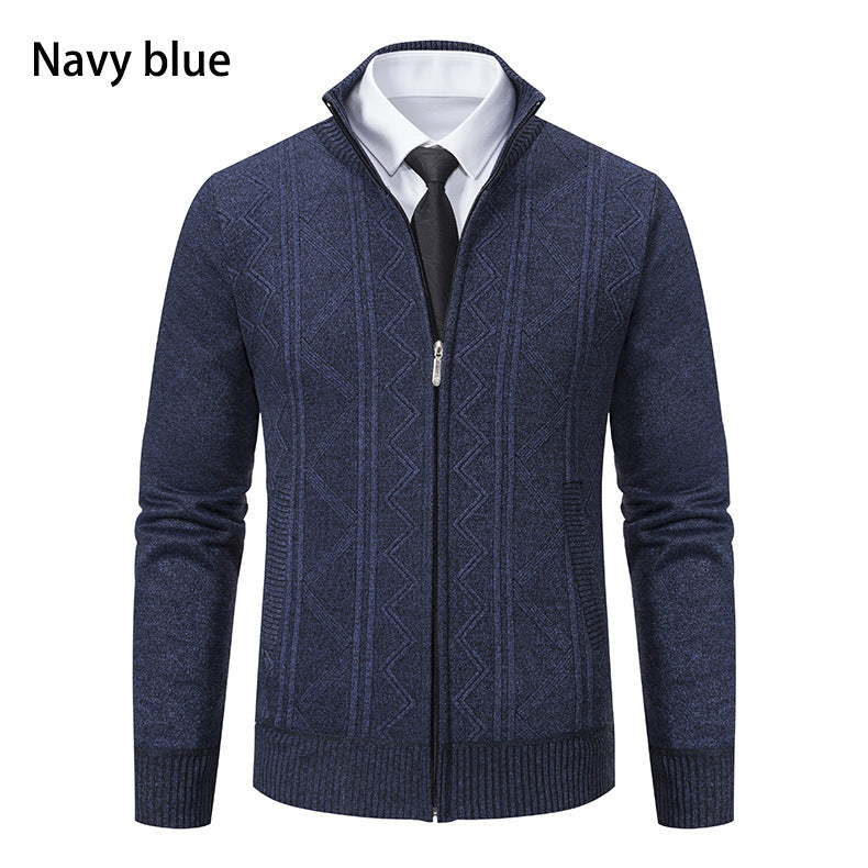 Men's knitted jacket with raised braid design and high funnel neck Lune London