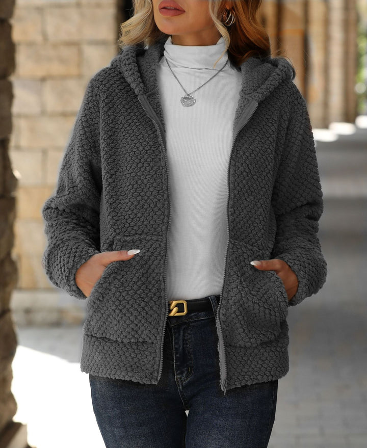 Ladies soft fleece jacket with hood and pockets Lune London