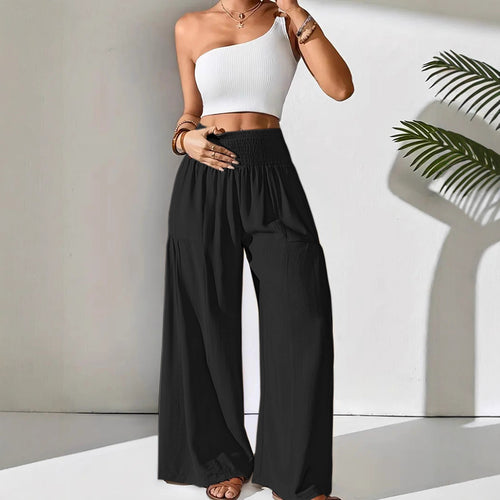 Pantalons larges d'été pour femmes avec taille élastique et poches latérales Chic & Stil