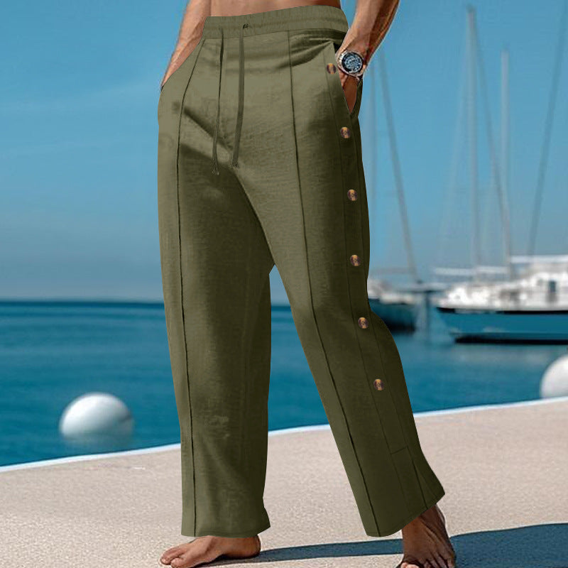 Casual beach pants for men with side snap buttons and elastic waist Lune London