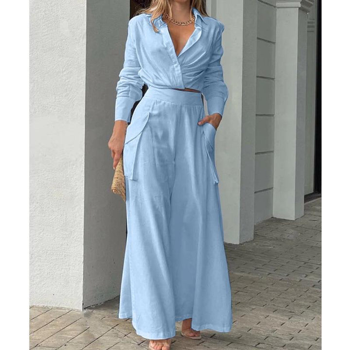 Women Elegant and Casual Two-Piece Set with Crop Top and Wide Palazzo Pants Lune London